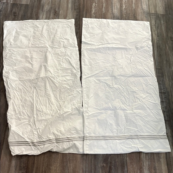 2 Pottery Barn White KING Pillowcases with Embroidered Silver Stripes - Picture 3 of 5